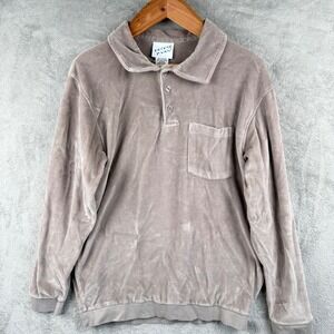 Irvine Park Velour‎ Pullover Shirt Mens M Beige Vintage 90s Dad Soft Retro L/S
